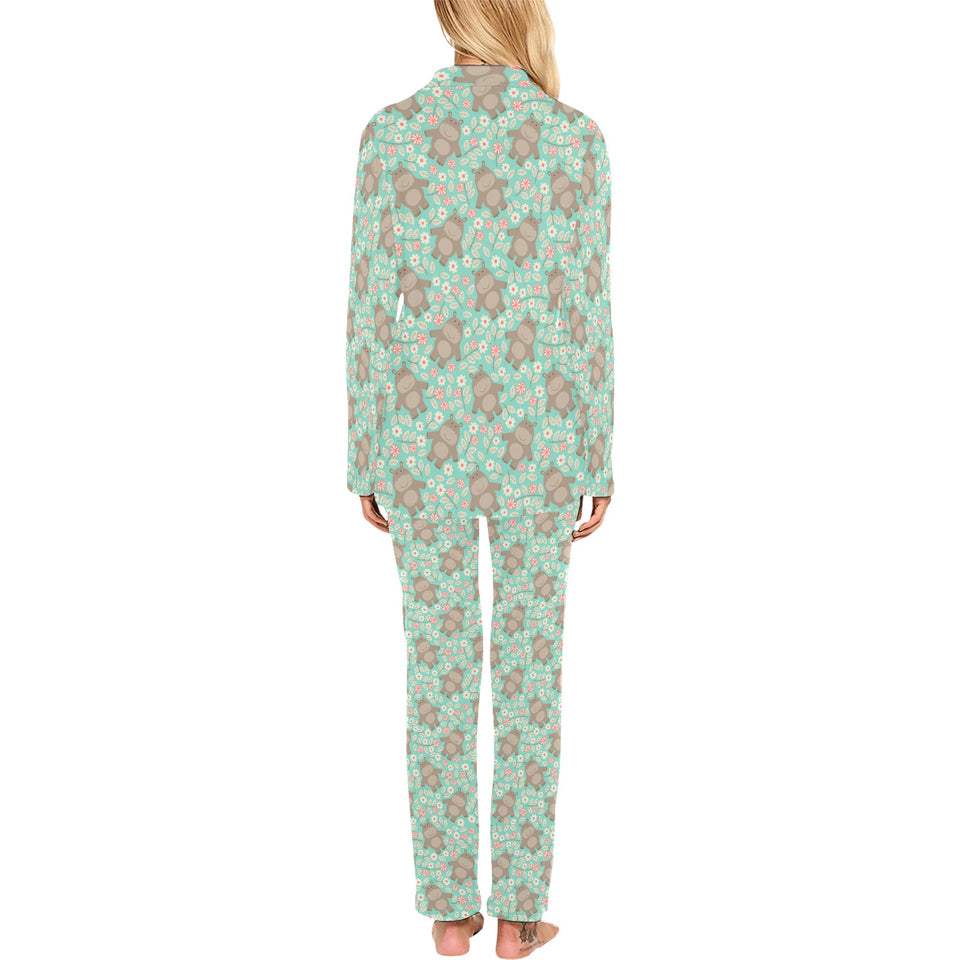 Hippopotamus Pattern Print Design 02 Women's Long Pajama Set