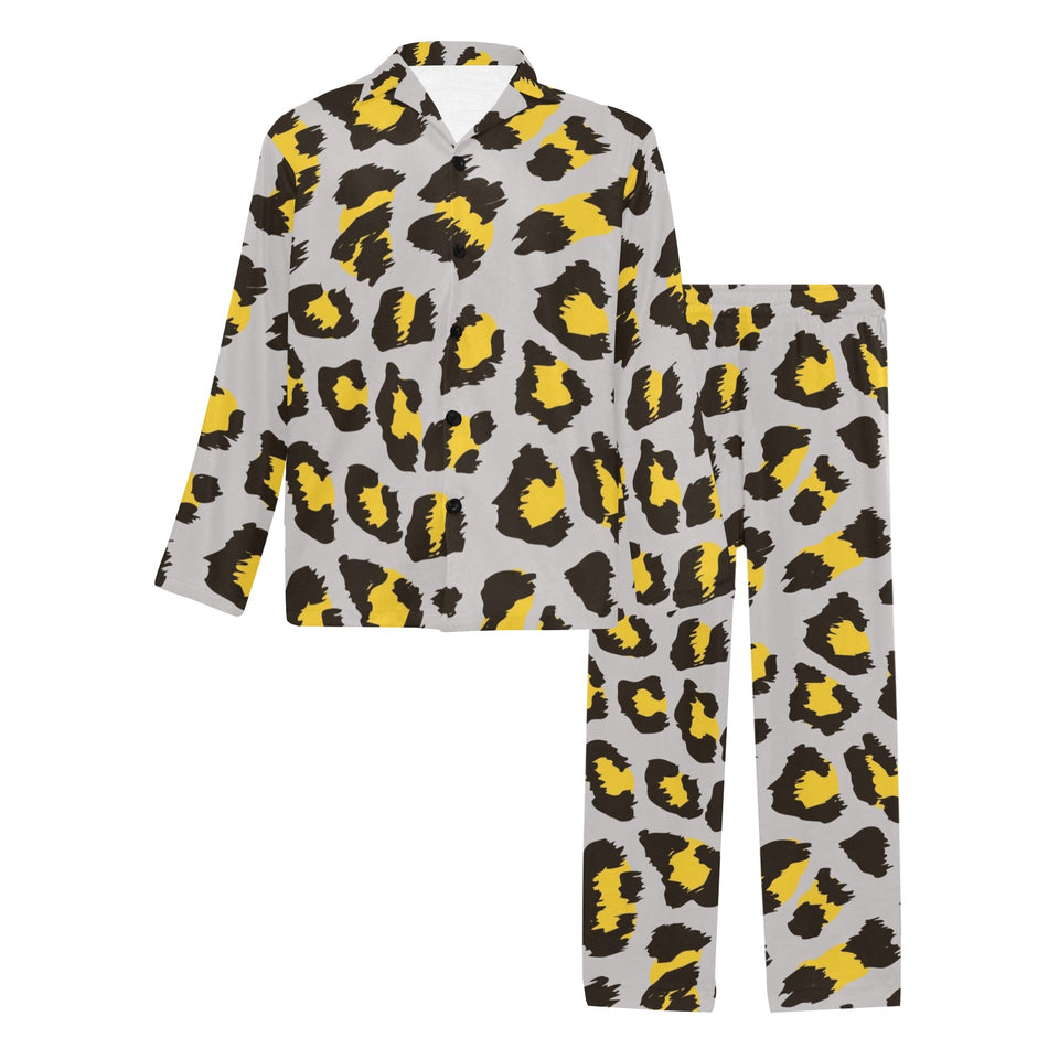 Gray Leopard print pattern Men's Long Pajama Set