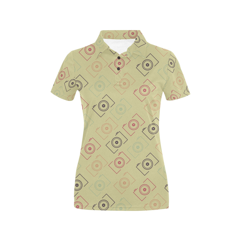 Camera Pattern Print Design 01 Women's All Over Print Polo Shirt