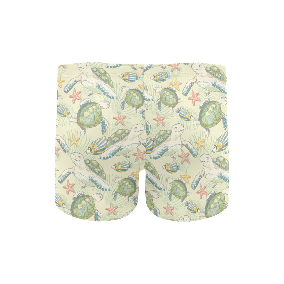 Hand drawn sea turtle fish pattern Men's Swimming Trunks