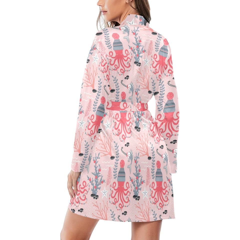 Octopus winter hat garland Fish candy Seaweed Cora Women's Long Sleeve Belted Night Robe
