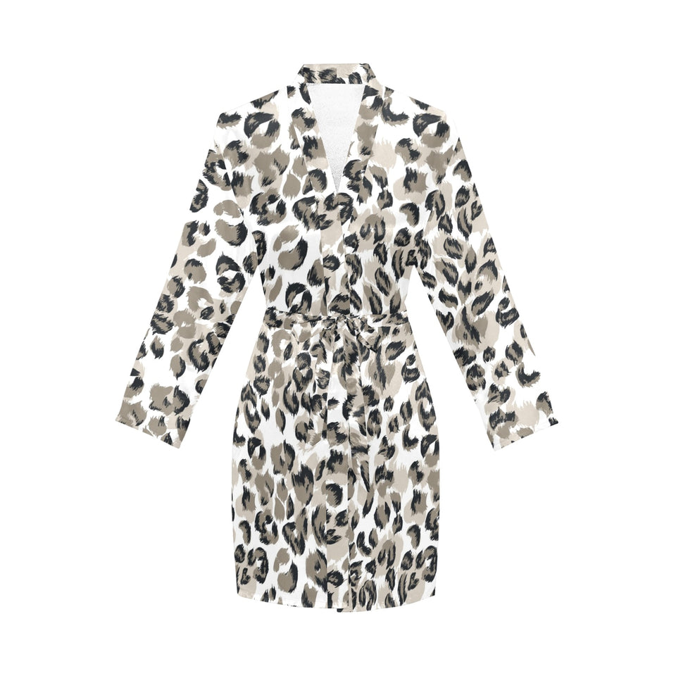 Leopard skin print pattern Women's Long Sleeve Belted Night Robe