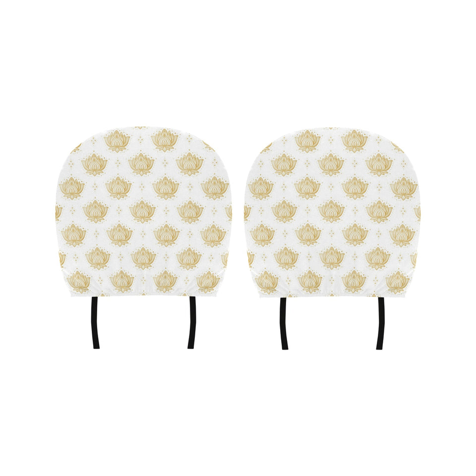 Gold Ornamental lotue waterlily symbol pattern Car Headrest Cover
