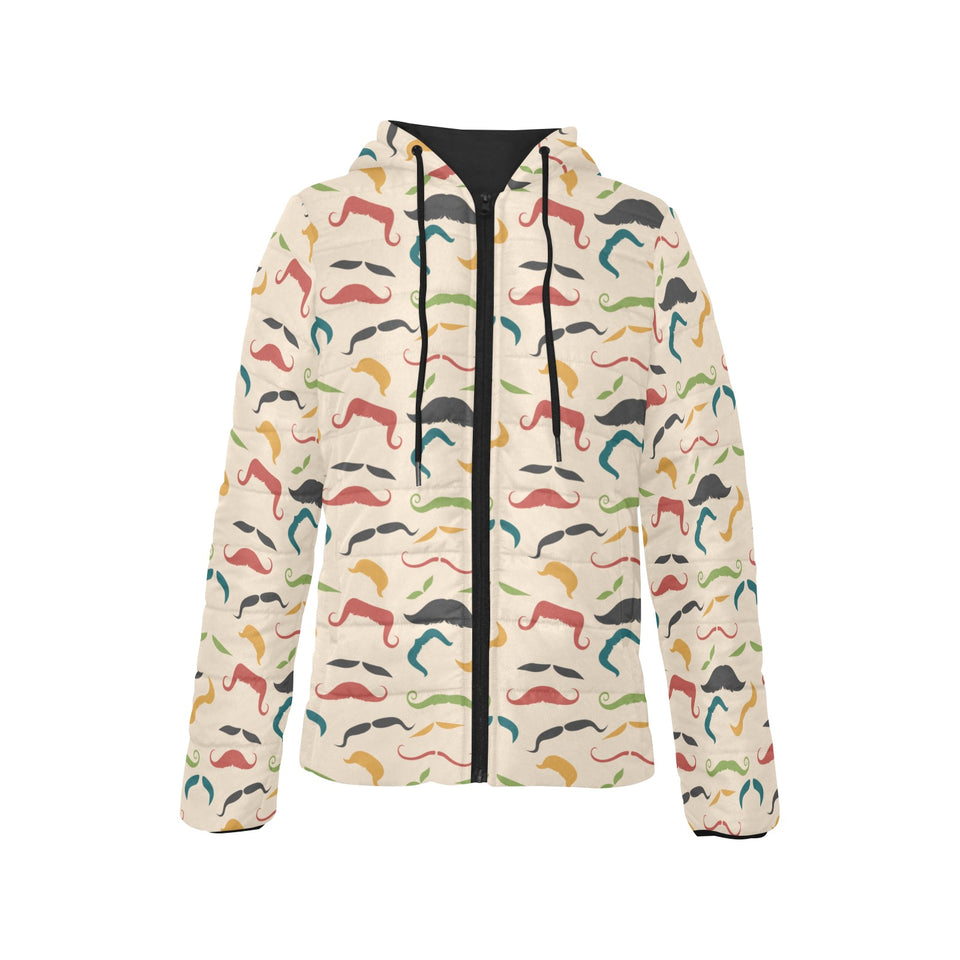 Mustache Beard Pattern Print Design 03 Women's Padded Hooded Jacket