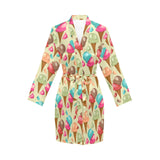Colorful ice cream pattern Women's Long Sleeve Belted Night Robe