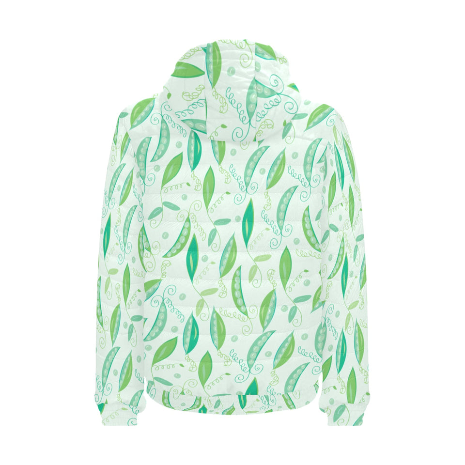 Green Peas Pattern Print Design 01 Men's Padded Hooded Jacket
