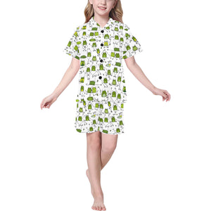 Sketch funny frog pattern Kids' Boys' Girls' V-Neck Short Pajama Set