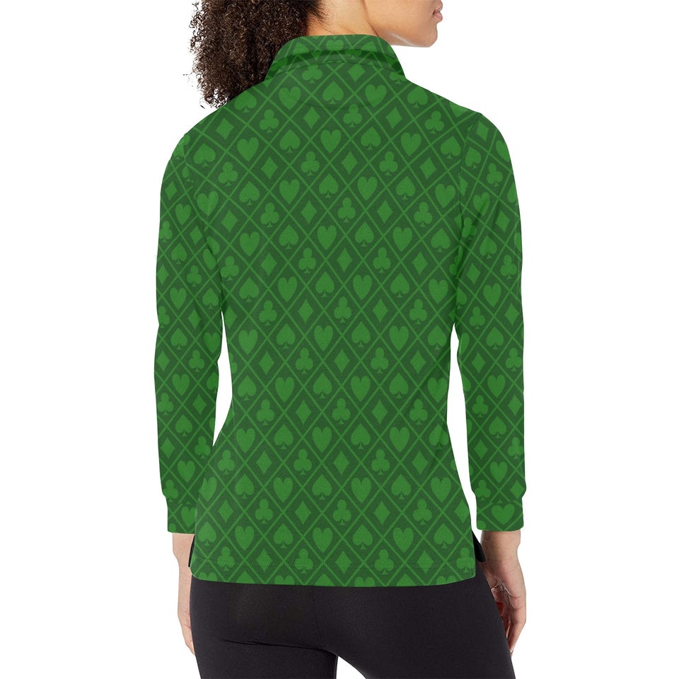 Casino Cards Suits Pattern Print Design 04 Women's Long Sleeve Polo Shirt