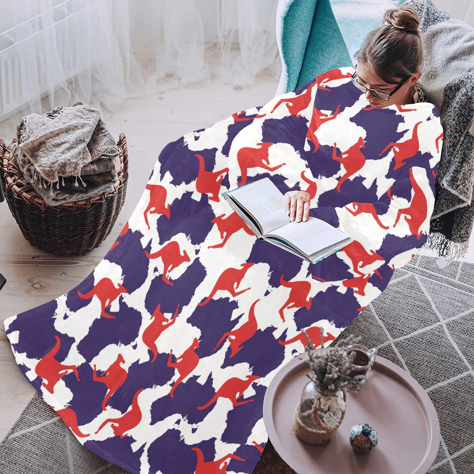 Kangaroo Australian pattern Blanket Robe with Sleeves