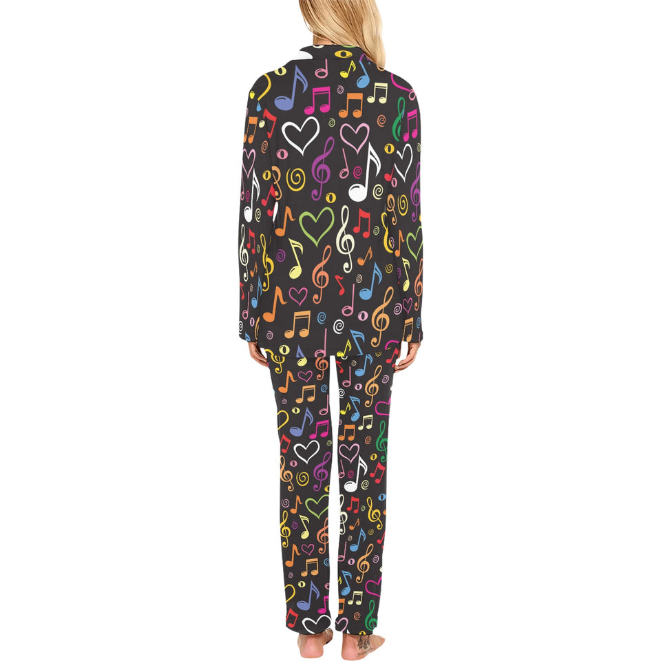 Music Notes Pattern Print Design 02 Women's Long Pajama Set