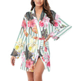 Colorful orchid flower pattern Women's Long Sleeve Belted Night Robe