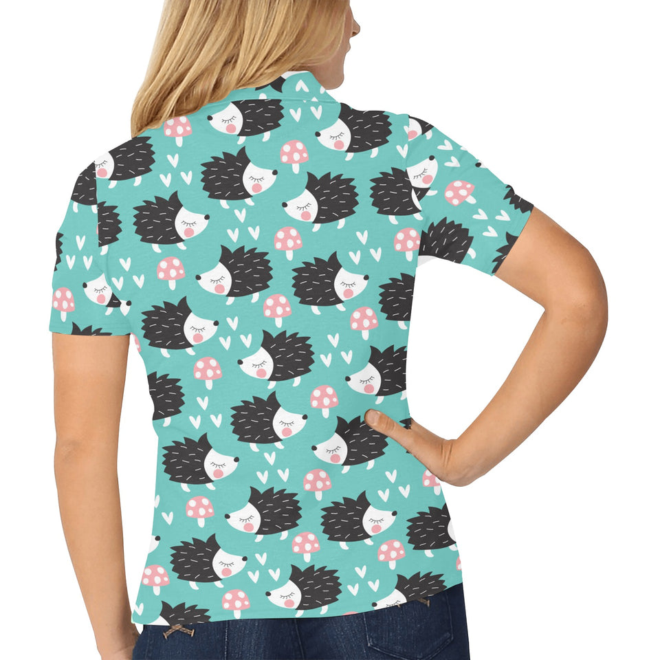 Hedgehog Pattern Print Design 03 Women's All Over Print Polo Shirt