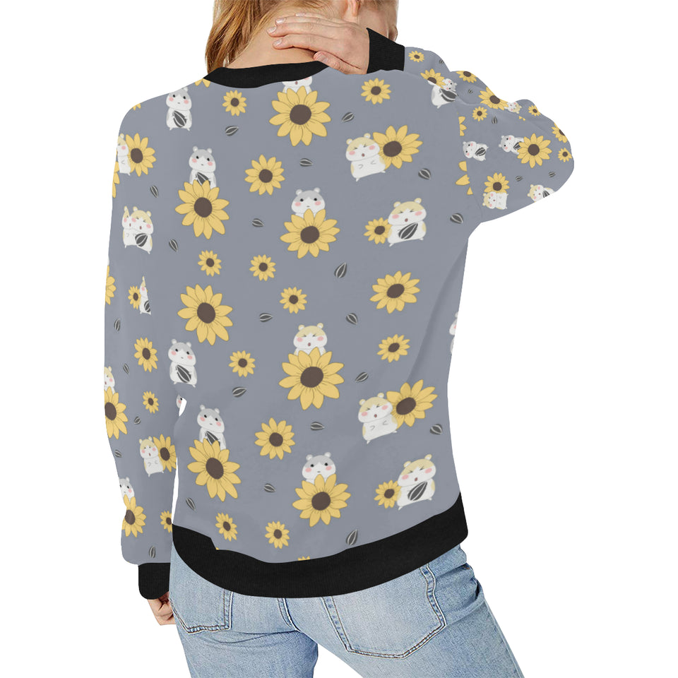 Cute hamster sunflower pattern background Women's Crew Neck Sweatshirt