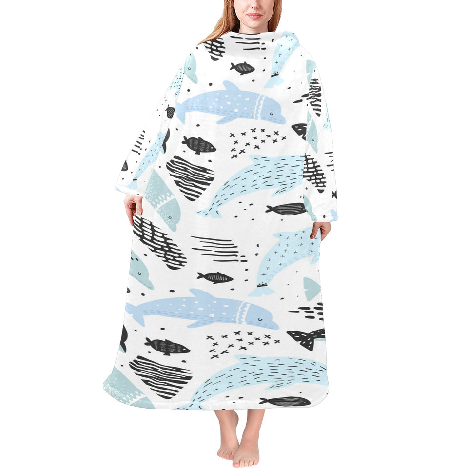 Cute dolphins Childish Style pattern Blanket Robe with Sleeves