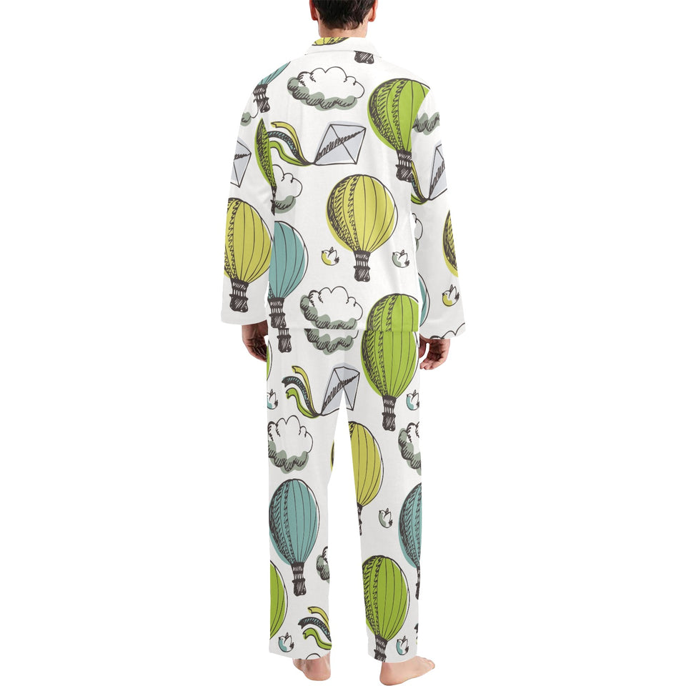 Hot Air Balloon Bird Cloud Pattern Men's Long Pajama Set