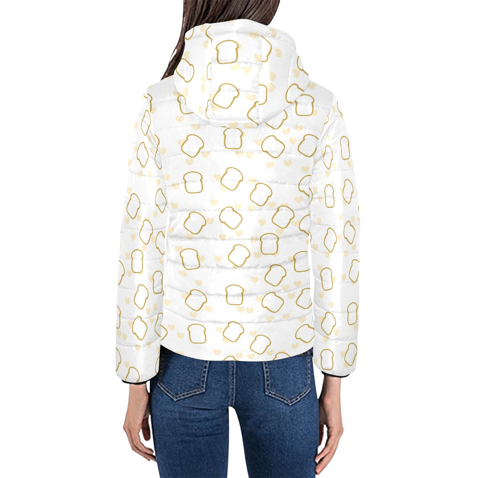 Bread Toast Pattern Print Design 01 Women's Padded Hooded Jacket
