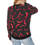 Chili peppers pattern black background Women's Crew Neck Sweatshirt
