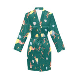 Kangaroo leaves pattern Women's Long Sleeve Belted Night Robe