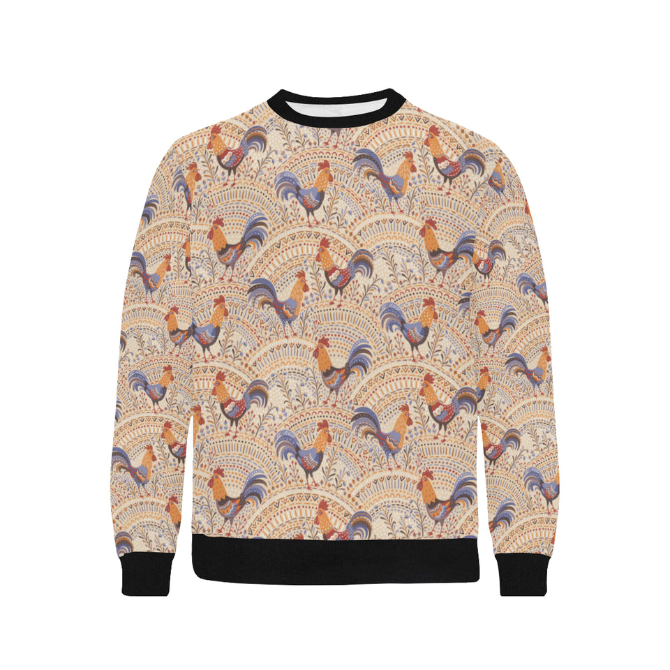 Cute rooster chicken cock floral ornament backgrou Men's Crew Neck Sweatshirt