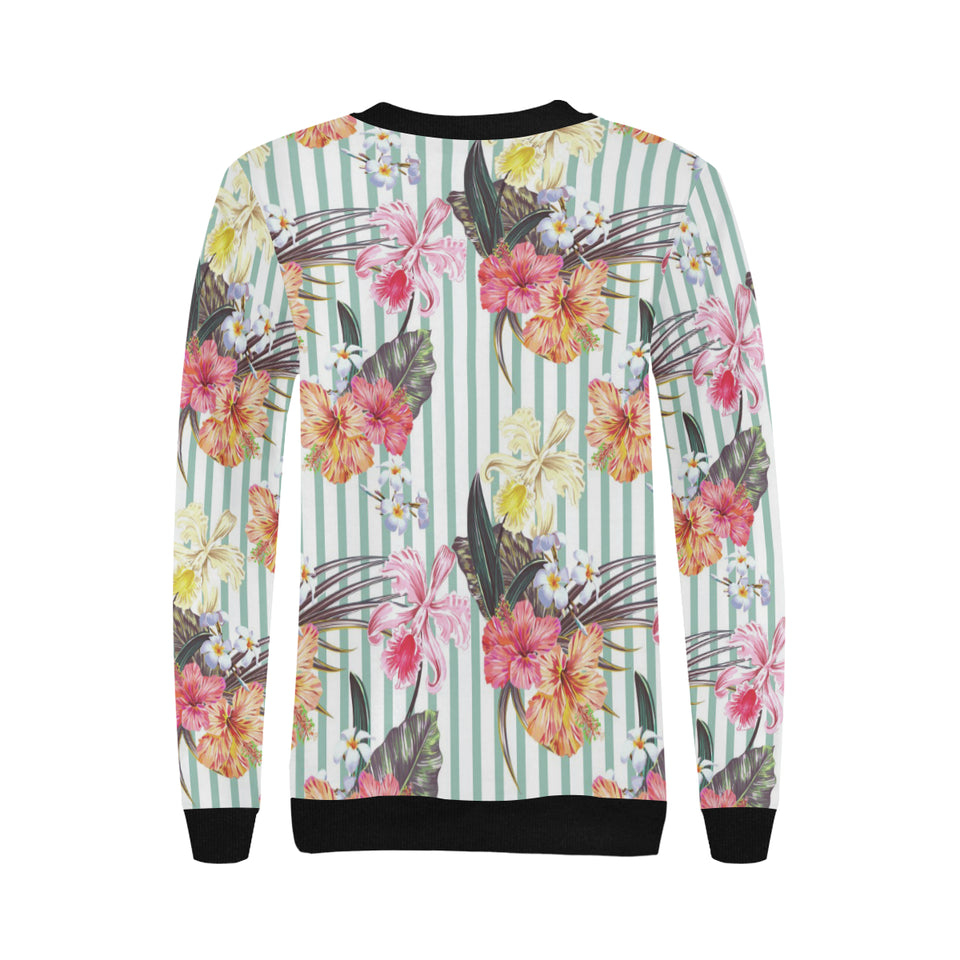 Colorful orchid flower pattern Women's Crew Neck Sweatshirt
