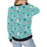 Christmas cute siberian husky puppie pattern Women's Crew Neck Sweatshirt