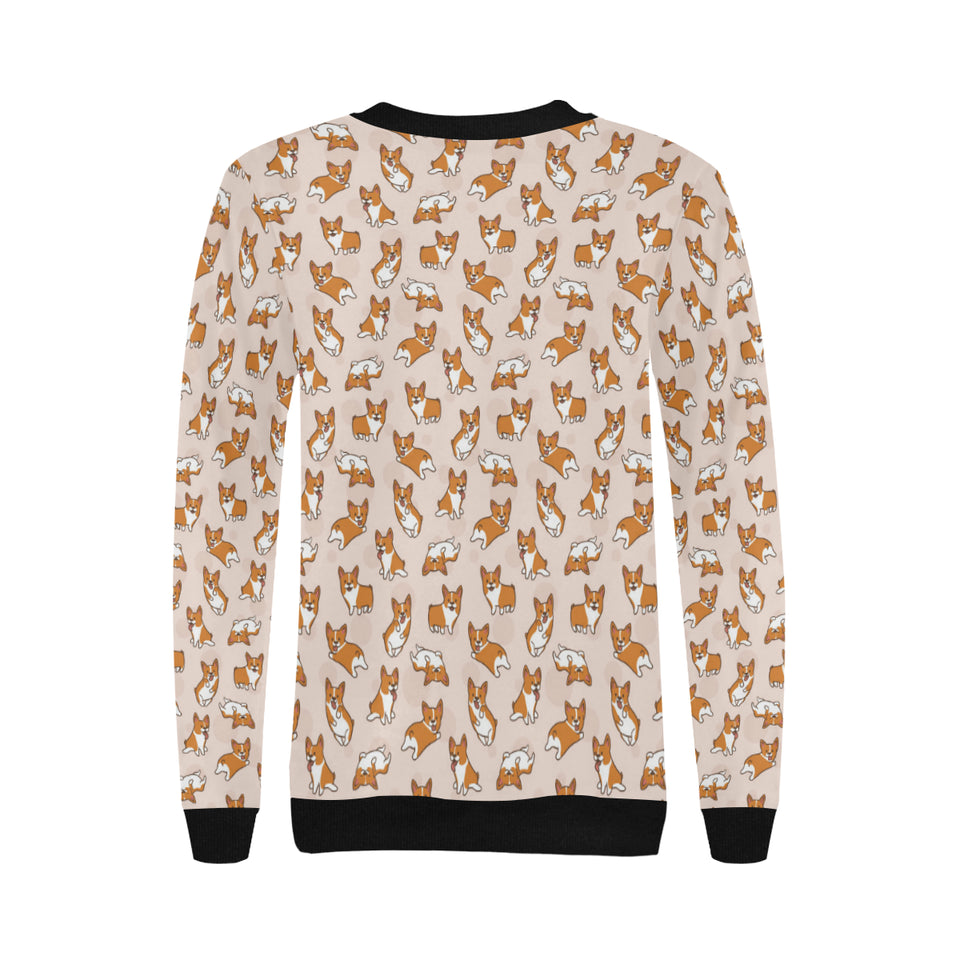 Cute Corgis Pattern pink background Women's Crew Neck Sweatshirt