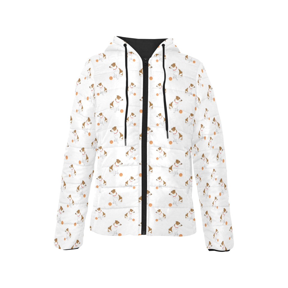 Jack Russel Pattern Print Design 05 Women's Padded Hooded Jacket