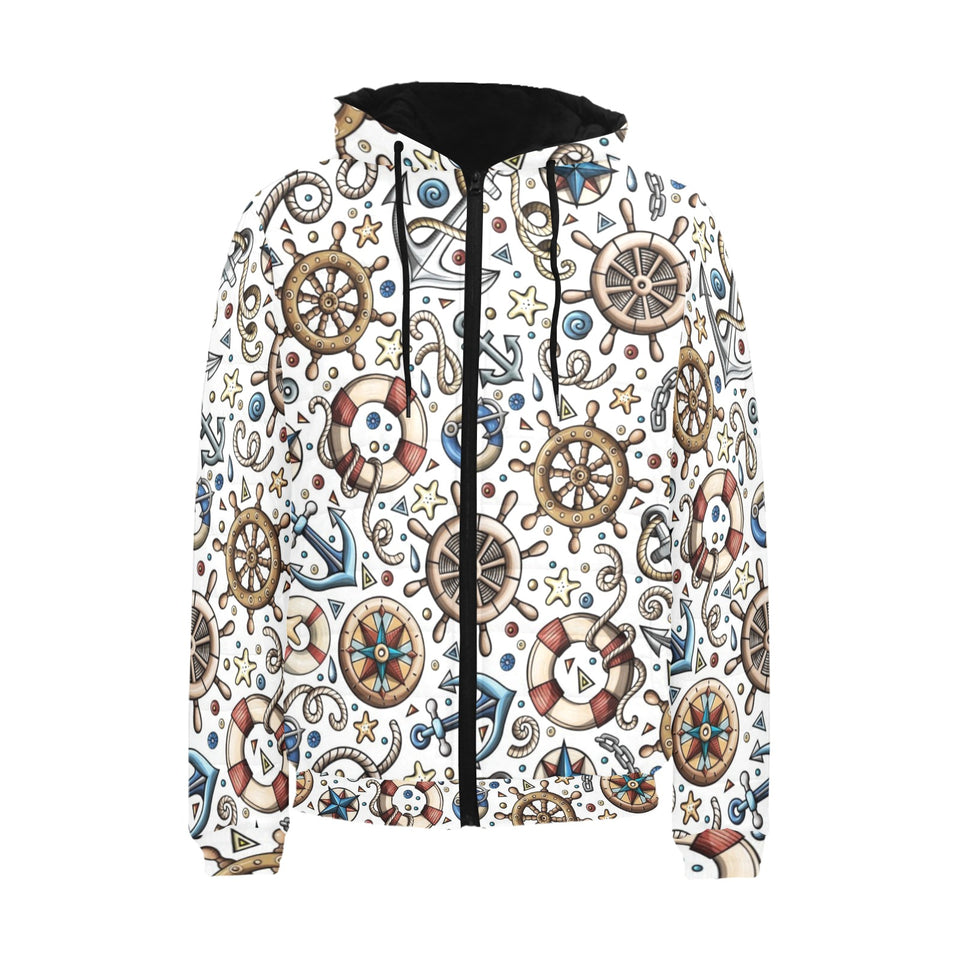 Cute nautical steering wheel anchor pattern Men's Padded Hooded Jacket