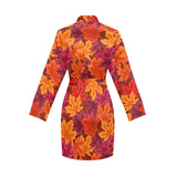 Autumn maple leaf pattern Women's Long Sleeve Belted Night Robe