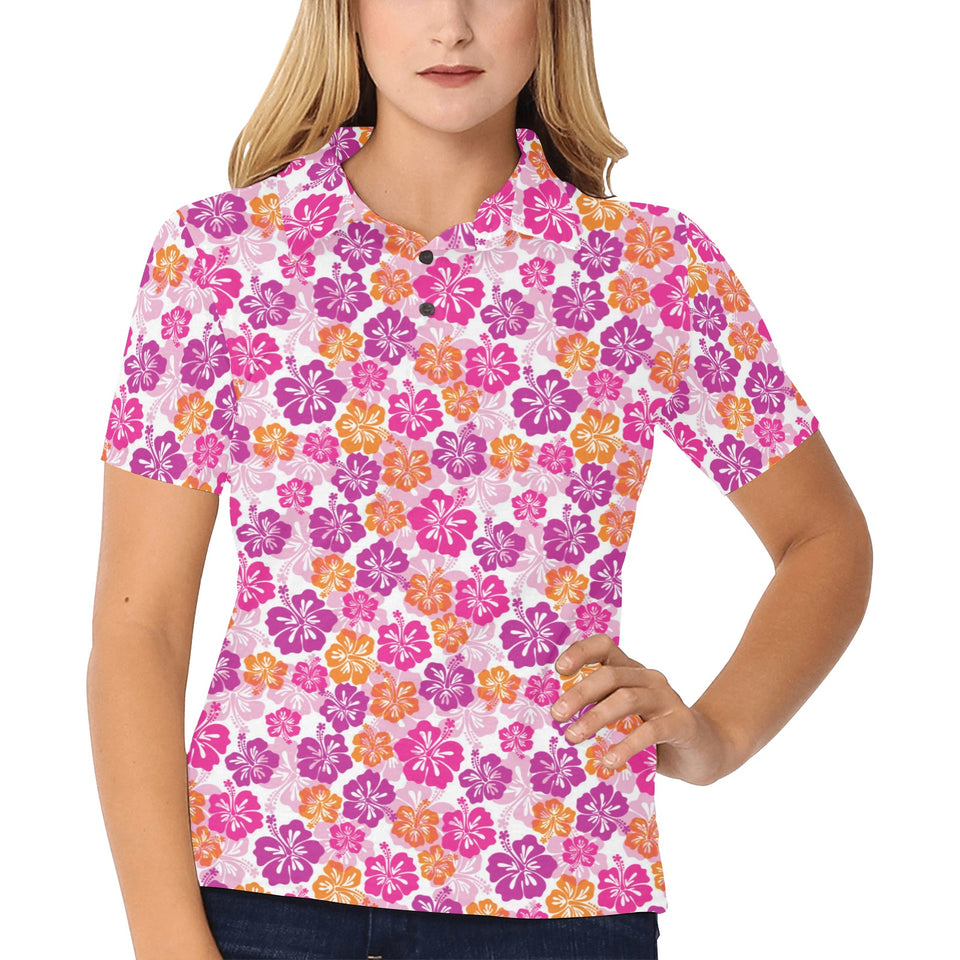 Hibiscus Pattern Print Design 01 Women's All Over Print Polo Shirt