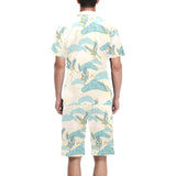 Bonsai bamboo stork japanese pattern cream theme Men's V-Neck Short Pajama Set