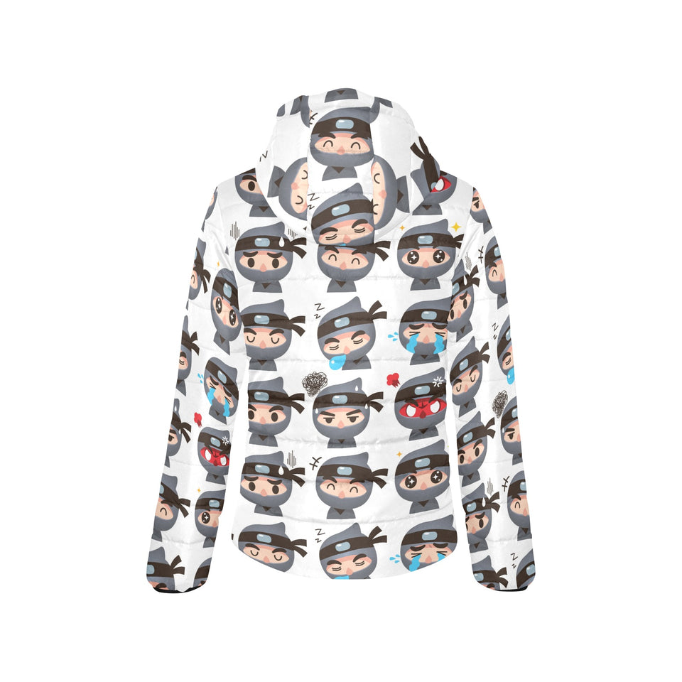 Cute ninja design pattern Women's Padded Hooded Jacket