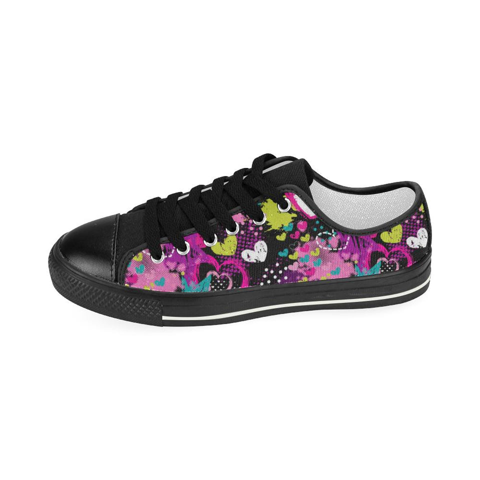 heart dot wave star creative design pattern Kids' Boys' Girls' Low Top Canvas Shoes Black