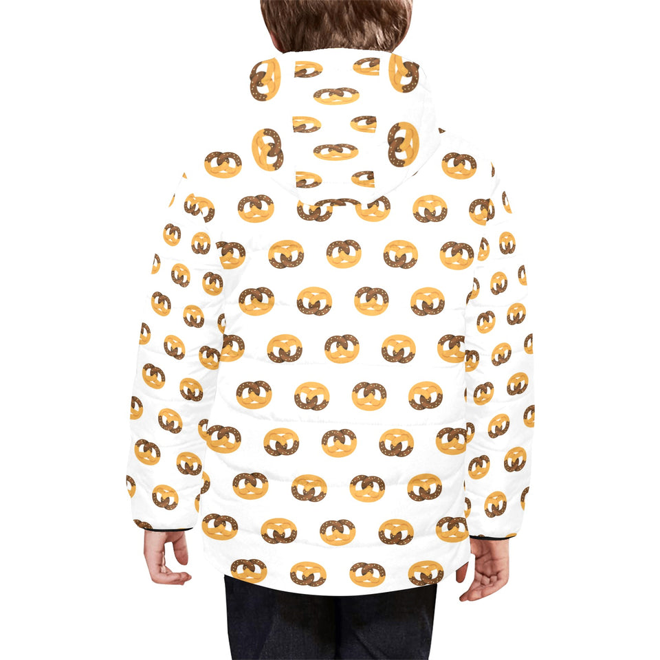 Pretzels Pattern Print Design 02 Kids' Boys' Girls' Padded Hooded Jacket