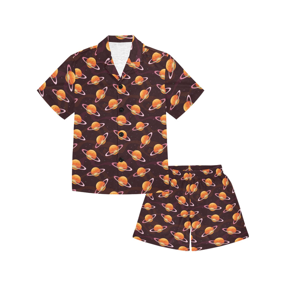 Hamburger Pattern Print Design 05 Kids' Boys' Girls' V-Neck Short Pajama Set