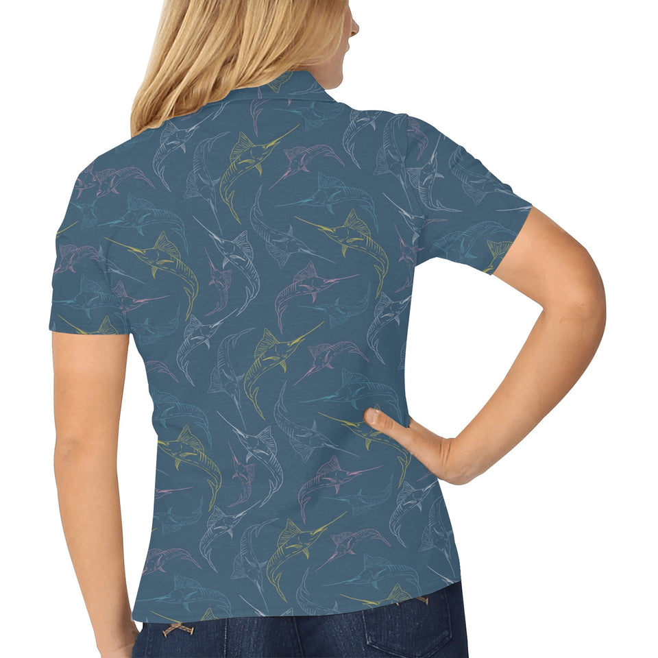 Swordfish Pattern Print Design 02 Women's All Over Print Polo Shirt