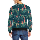 heliconia flowers, palm and monstera leaves on bla Men's Crew Neck Sweatshirt