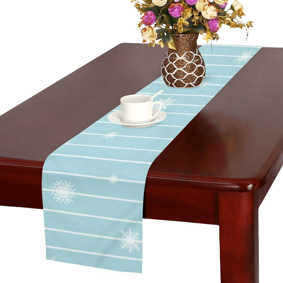 Snowflake pattern blue stripe background Table Runner