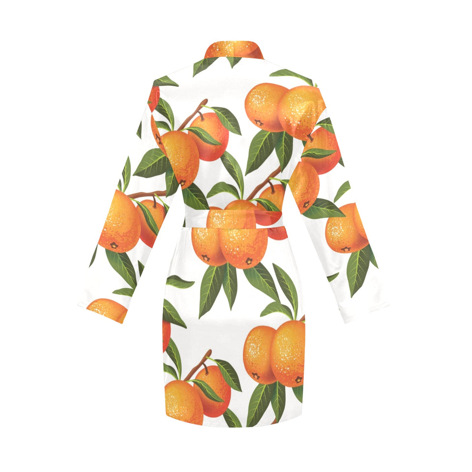 Oranges pattern background Women's Long Sleeve Belted Night Robe