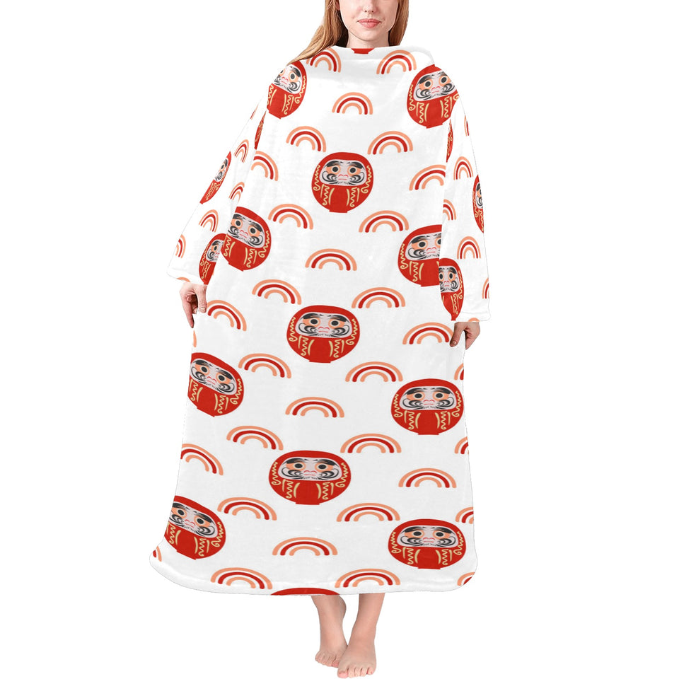 Daruma japanese wooden doll design pattern Blanket Robe with Sleeves
