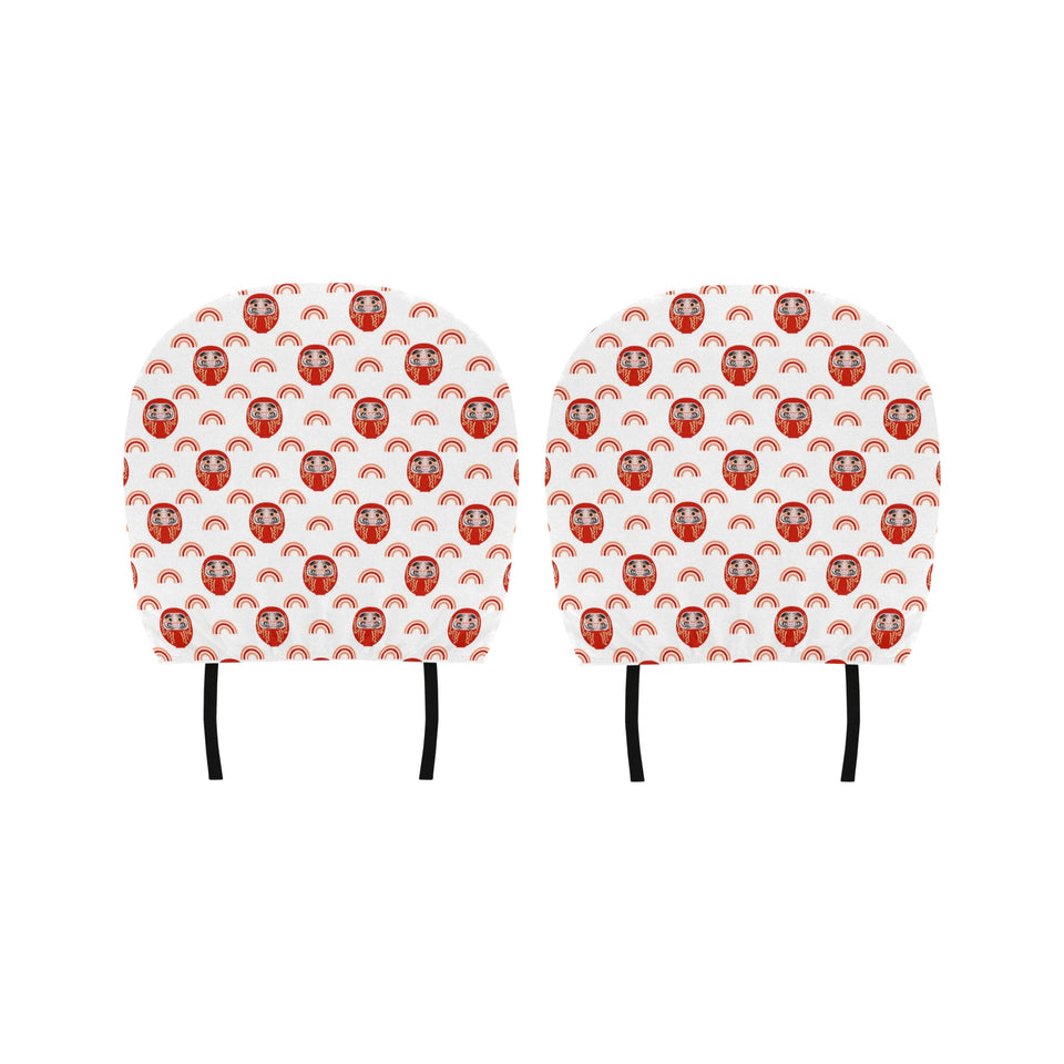 Daruma japanese wooden doll design pattern Car Headrest Cover