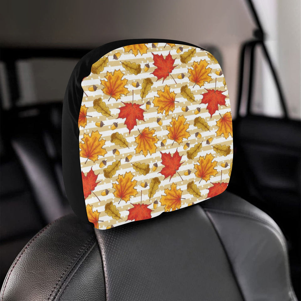 Maple leaf oak leaf acorns beige striped backgroun Car Headrest Cover