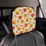 Maple leaf oak leaf acorns beige striped backgroun Car Headrest Cover