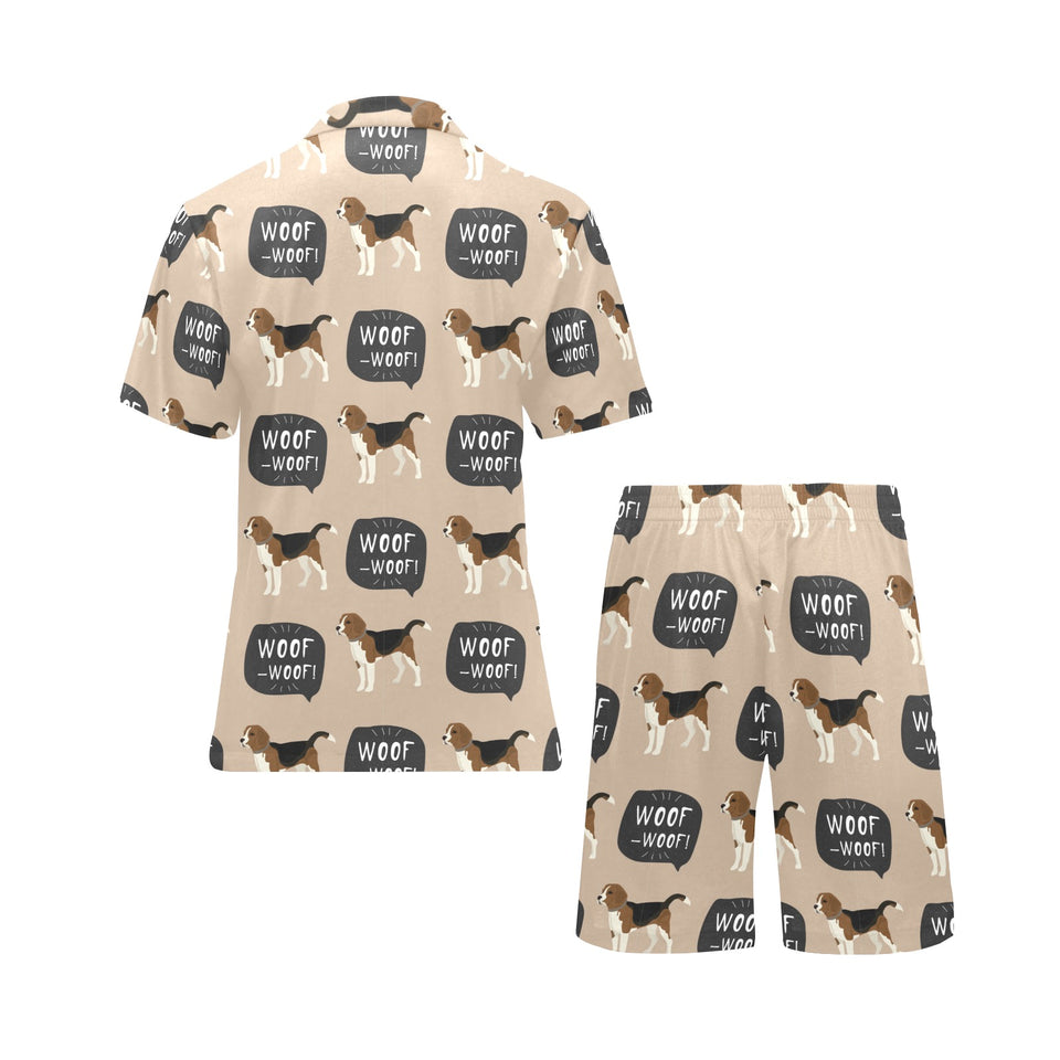 Beagle pattern Men's V-Neck Short Pajama Set