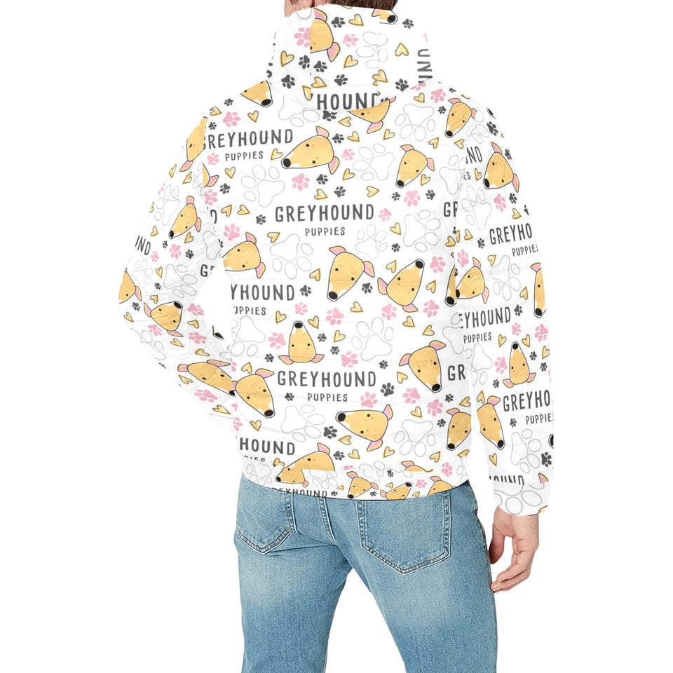 Greyhound Pattern Print Design 03 Men's Padded Hooded Jacket