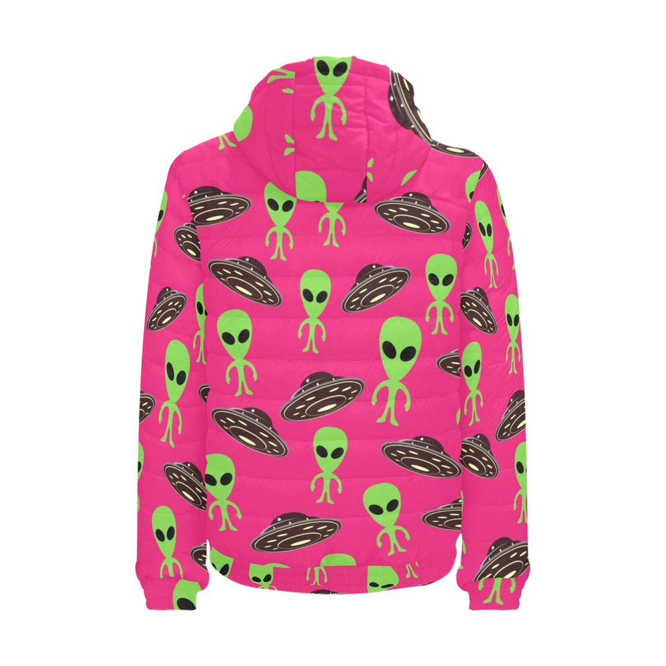 Alien Pattern Print Design 03 Men's Padded Hooded Jacket