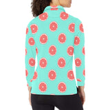 Grapefruit green background Women's Long Sleeve Polo Shirt