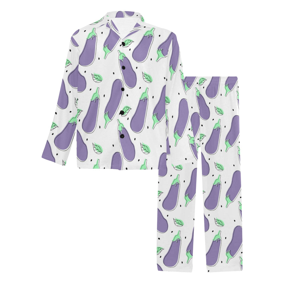 Eggplant Pattern Print Design 05 Men's Long Pajama Set