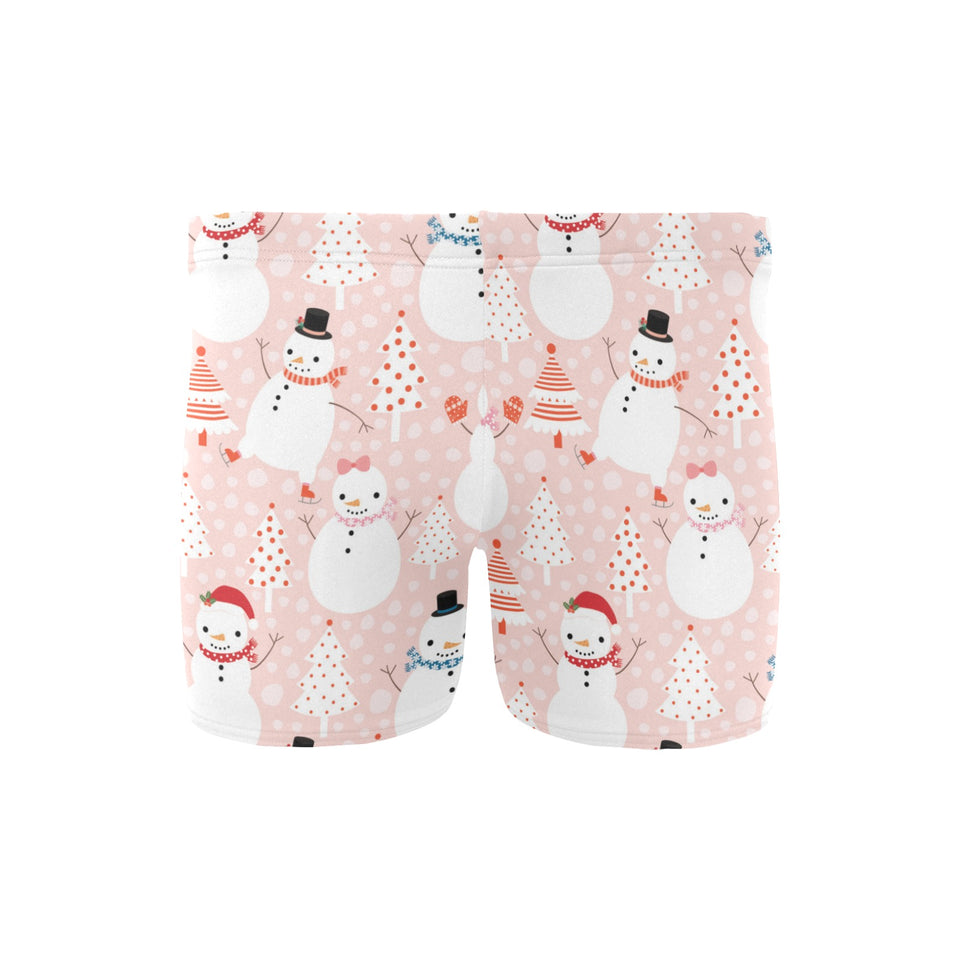 Cute snowman christmas tree snowpink background Men's Swimming Trunks