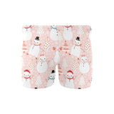 Cute snowman christmas tree snowpink background Men's Swimming Trunks